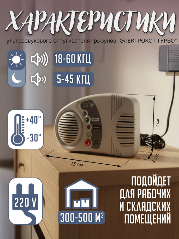 Ультразвуковой отпугиватель грызунов "Электрокот Турбо"