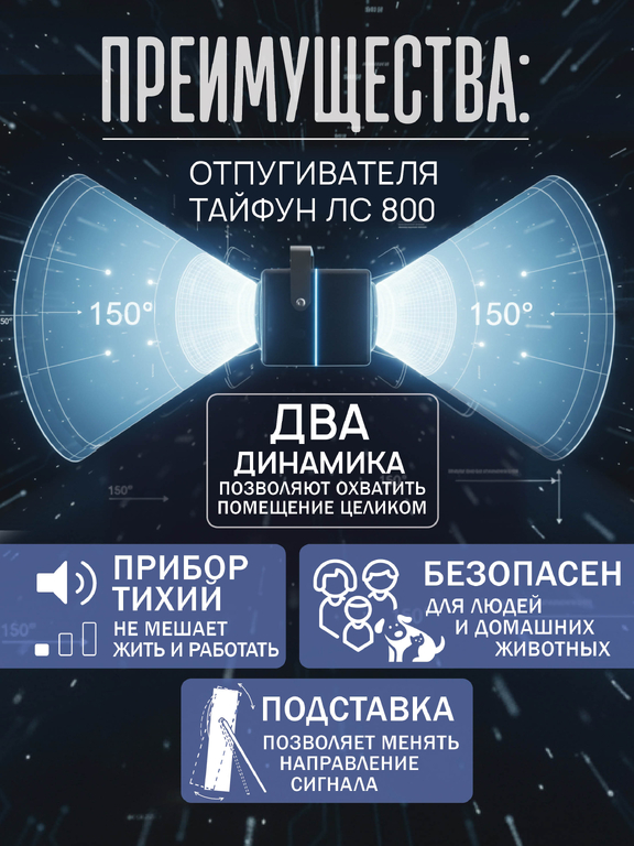 Комплект отпугивателей крыс "Тайфун сметёт всех грызунов" (3 шт. Тайфун ЛС.800)